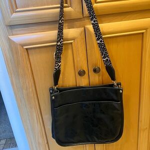Leopard Strap Black Shoulder Bag